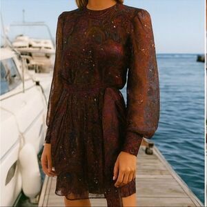 80s Liancarlo Couture Art Deco 100% Silk Chiffon Heat Set Palliettes Dress 10